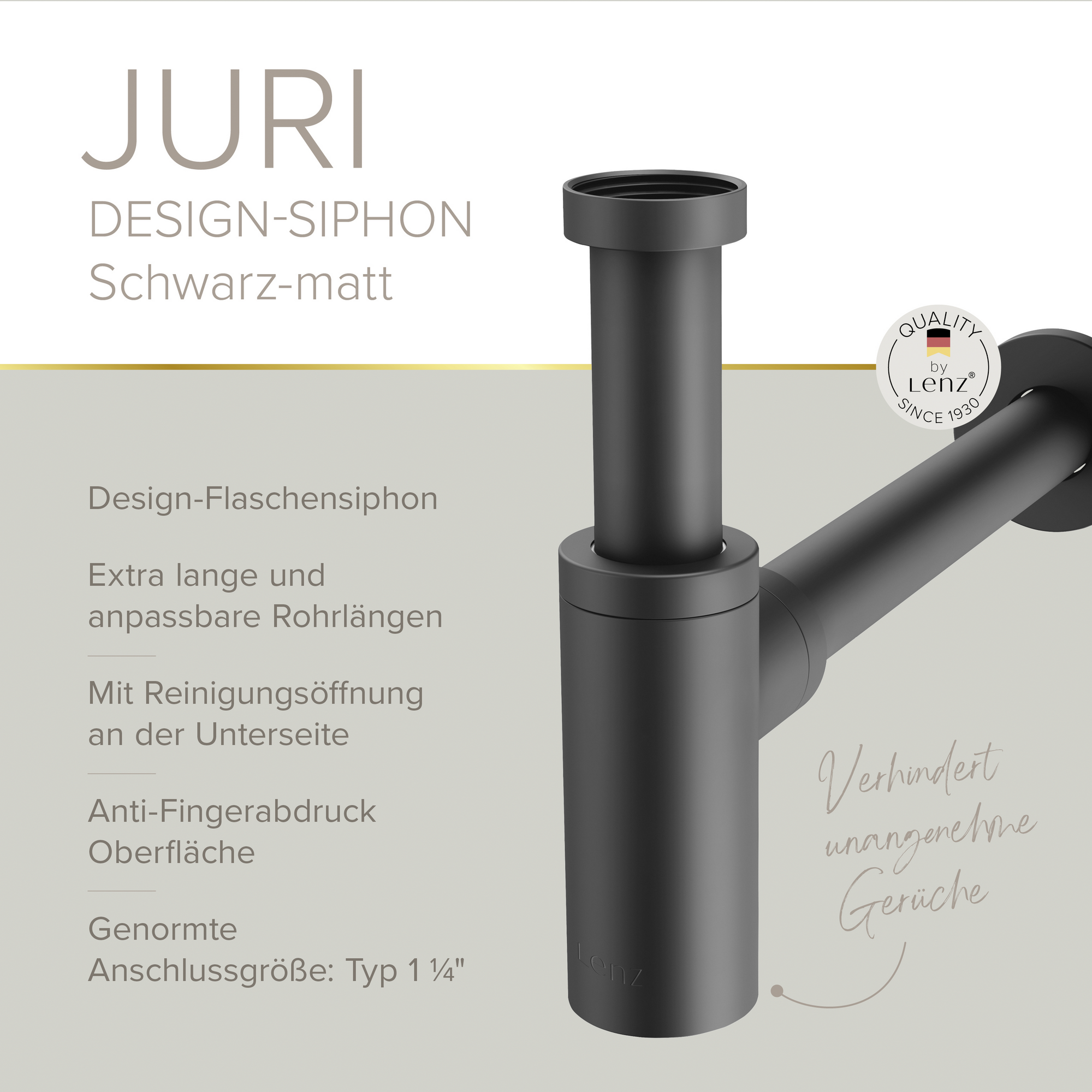 Flaschensiphon 'Juri' schwarz matt, 1 1/4" x Ø 32 mm