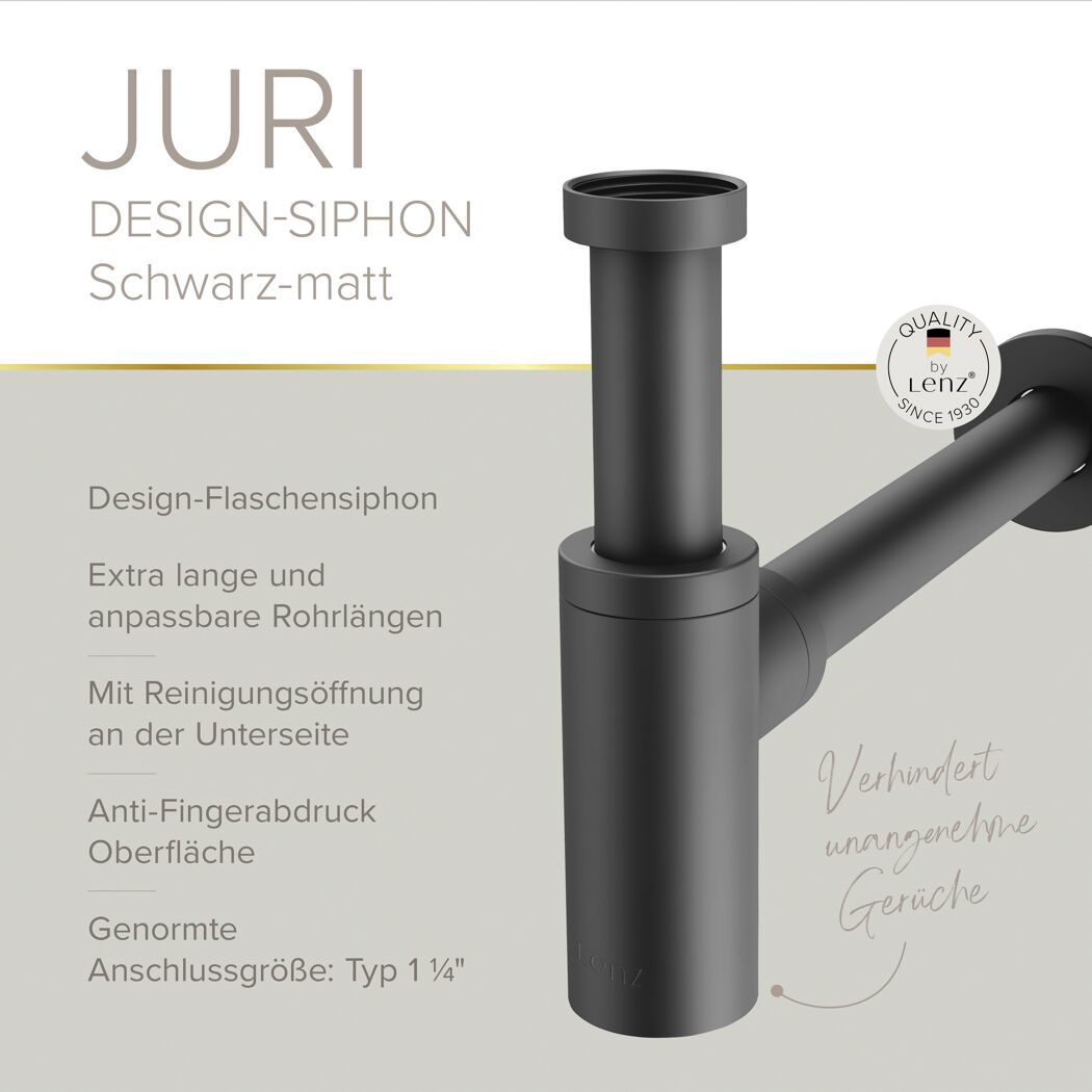 Flaschensiphon 'Juri' schwarz matt, 1 1/4" x Ø 32 mm