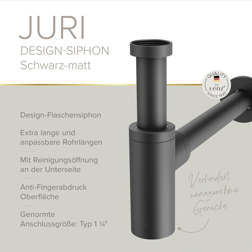 Flaschensiphon 'Juri' schwarz matt, 1 1/4" x Ø 32 mm