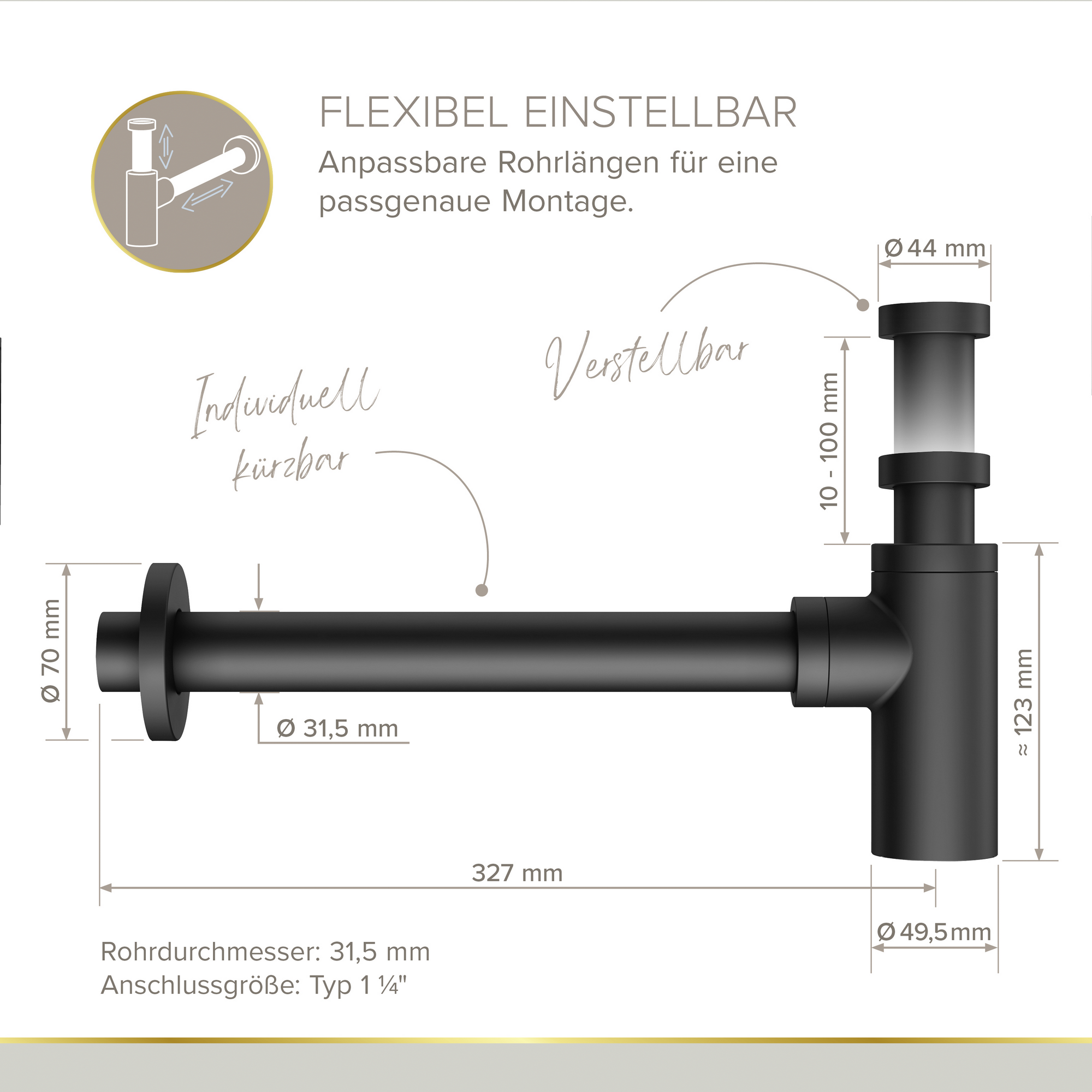 Flaschensiphon 'Juri' schwarz matt, 1 1/4" x Ø 32 mm