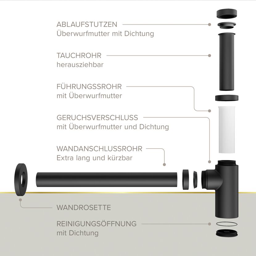 Flaschensiphon 'Juri' schwarz matt, 1 1/4" x Ø 32 mm