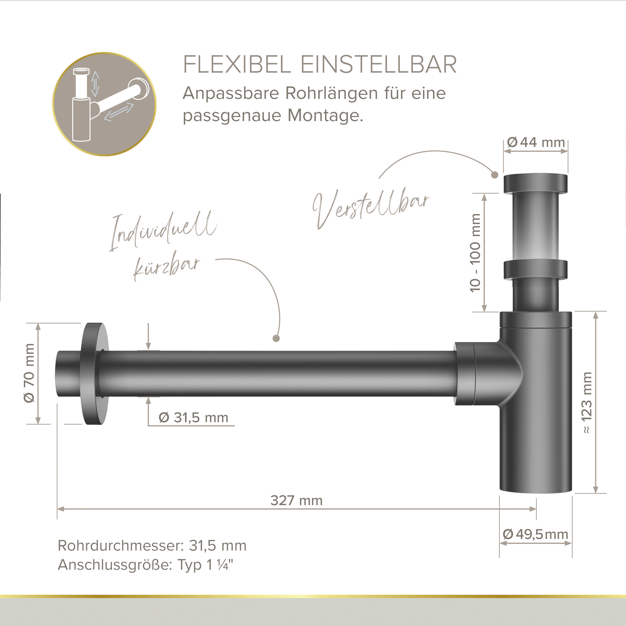 Flaschensiphon 'Juri' graphit, 1 1/4" x Ø 32 mm