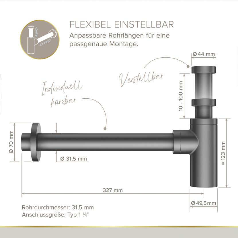 Flaschensiphon 'Juri' graphit, 1 1/4" x Ø 32 mm