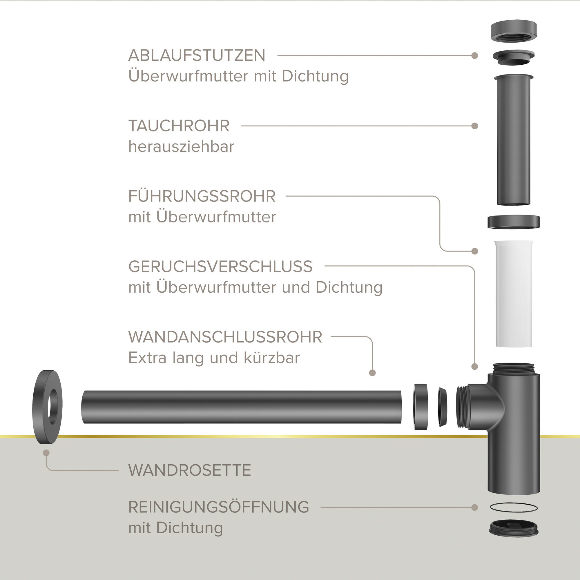 Flaschensiphon 'Juri' graphit, 1 1/4" x Ø 32 mm