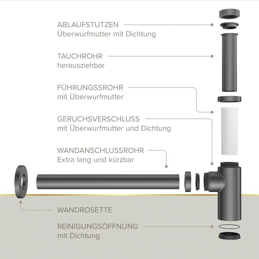Flaschensiphon 'Juri' graphit, 1 1/4" x Ø 32 mm