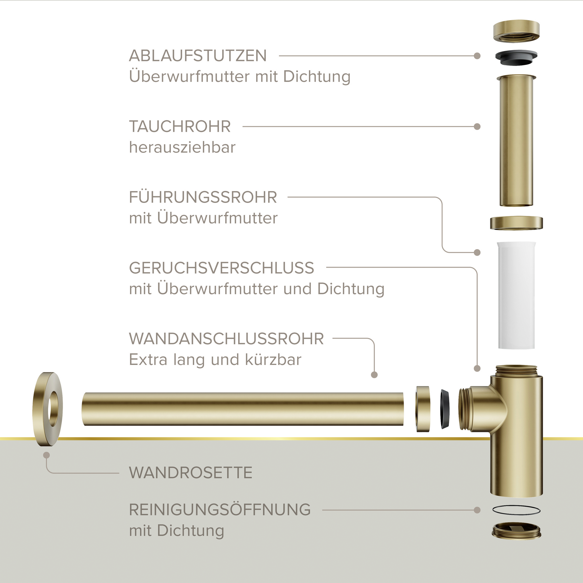 Flaschensiphon 'Juri' gold, 1 1/4" x Ø 32 mm