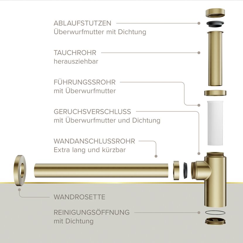 Flaschensiphon 'Juri' gold, 1 1/4" x Ø 32 mm