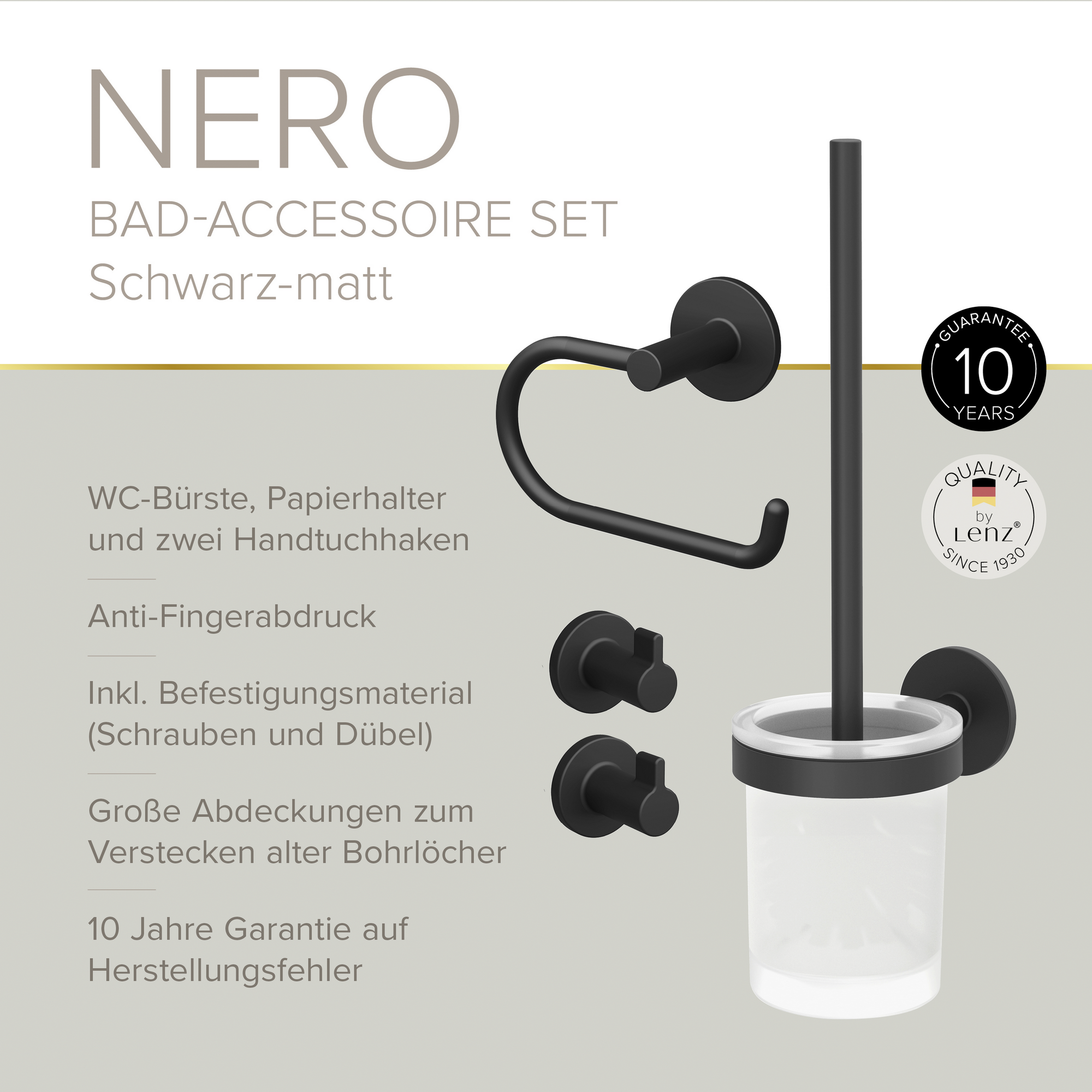 Badaccessoire-Set 'Nero' mattschwarz 4-teilig
