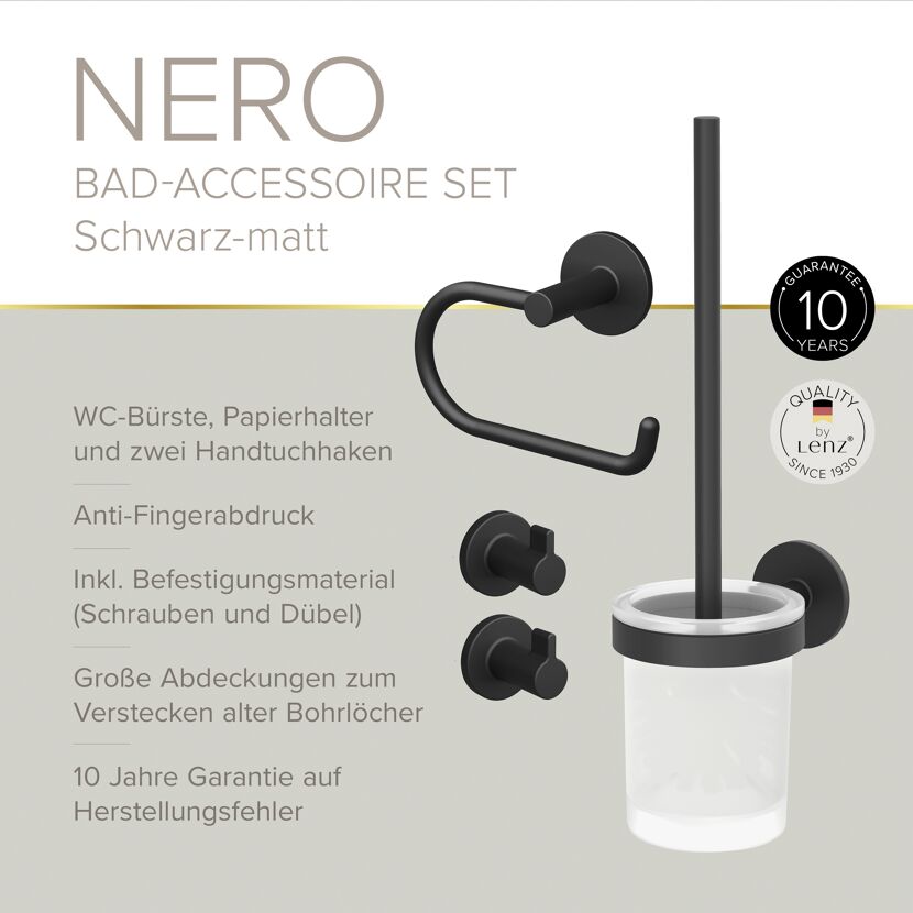 Badaccessoire-Set 'Nero' mattschwarz 4-teilig