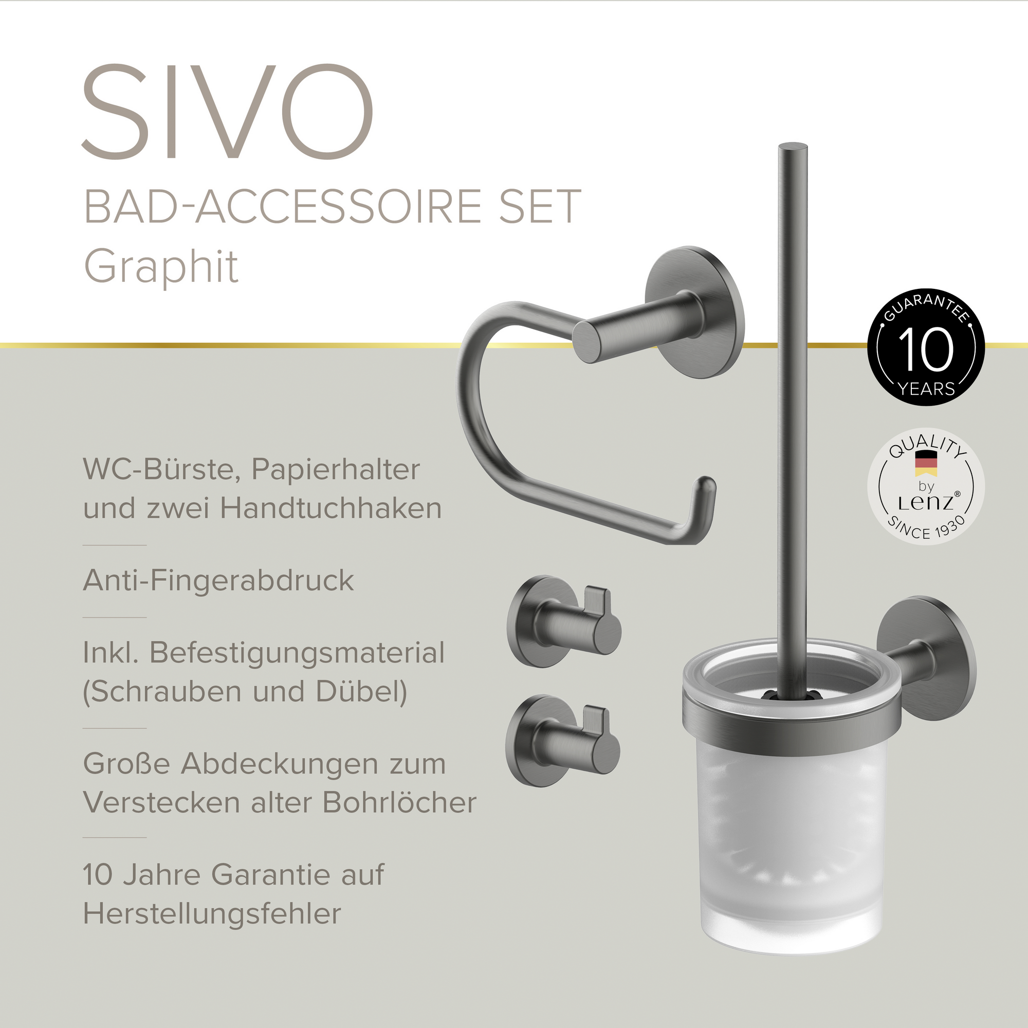 Badaccessoire-Set 'Sivo' graphitgrau 4-teilig