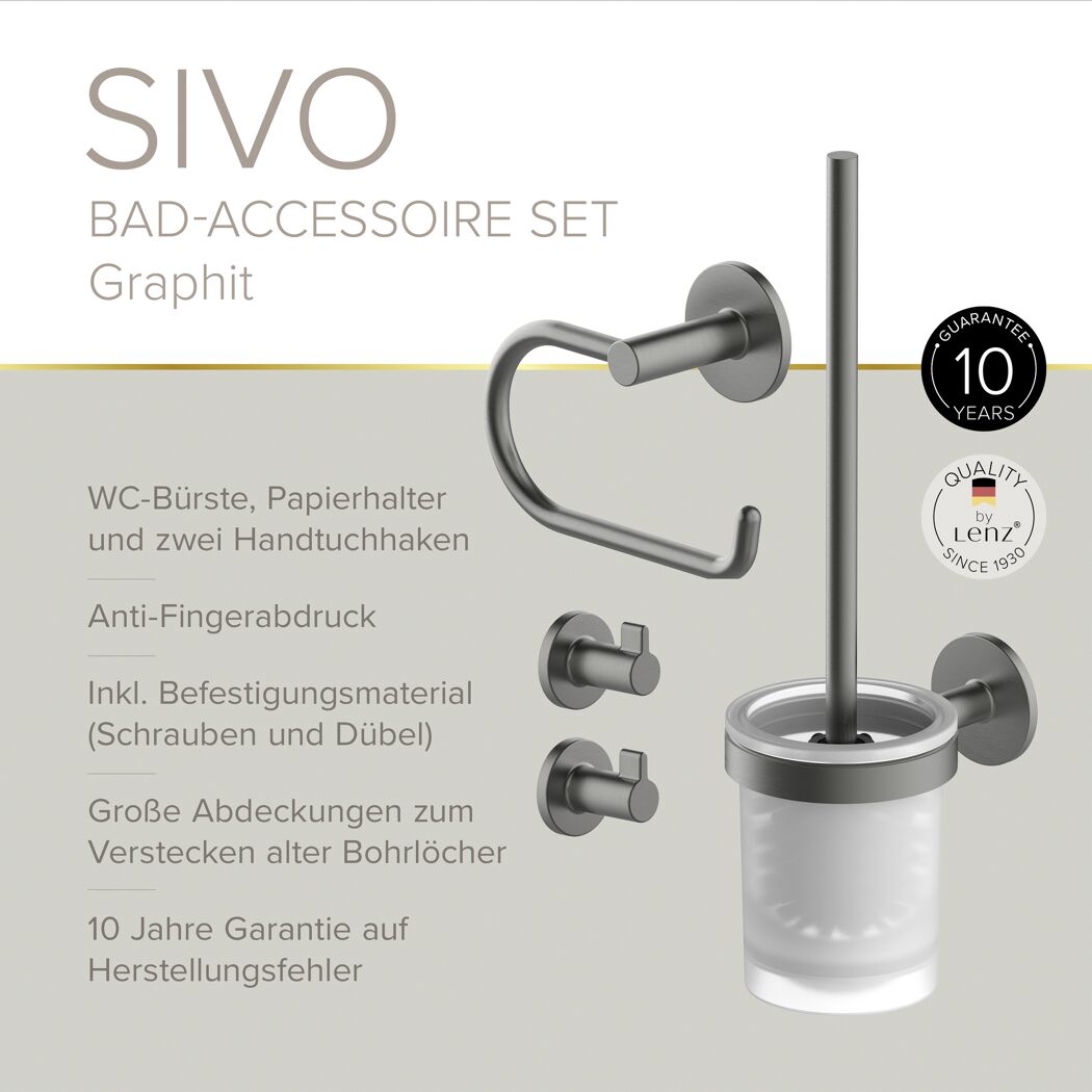 Badaccessoire-Set 'Sivo' graphitfarben 4-teilig