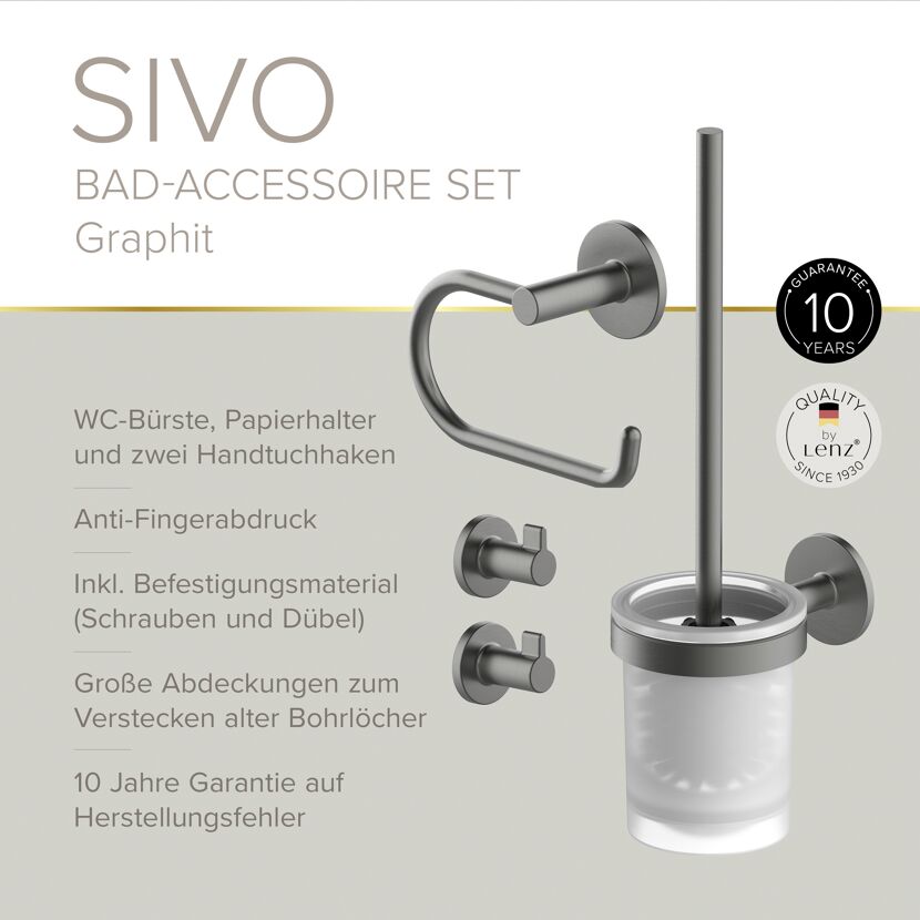 Badaccessoire-Set 'Sivo' graphitgrau 4-teilig
