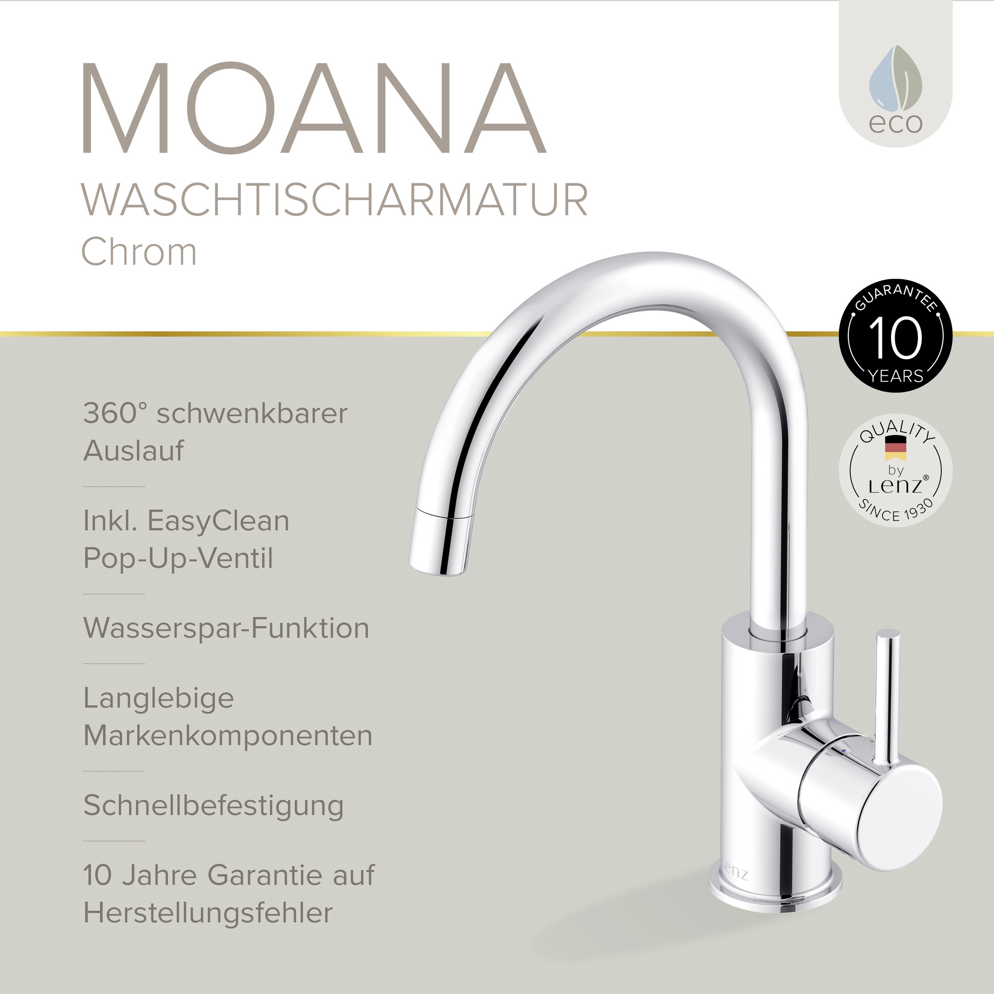 Waschtischarmatur 'Moana' chromfarben schwenkbar 24 cm