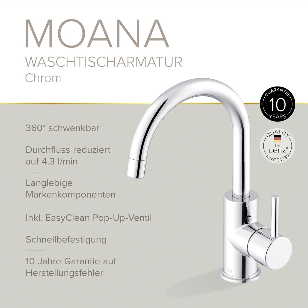 Waschtischarmatur 'Moana' chromfarben schwenkbar 24 cm