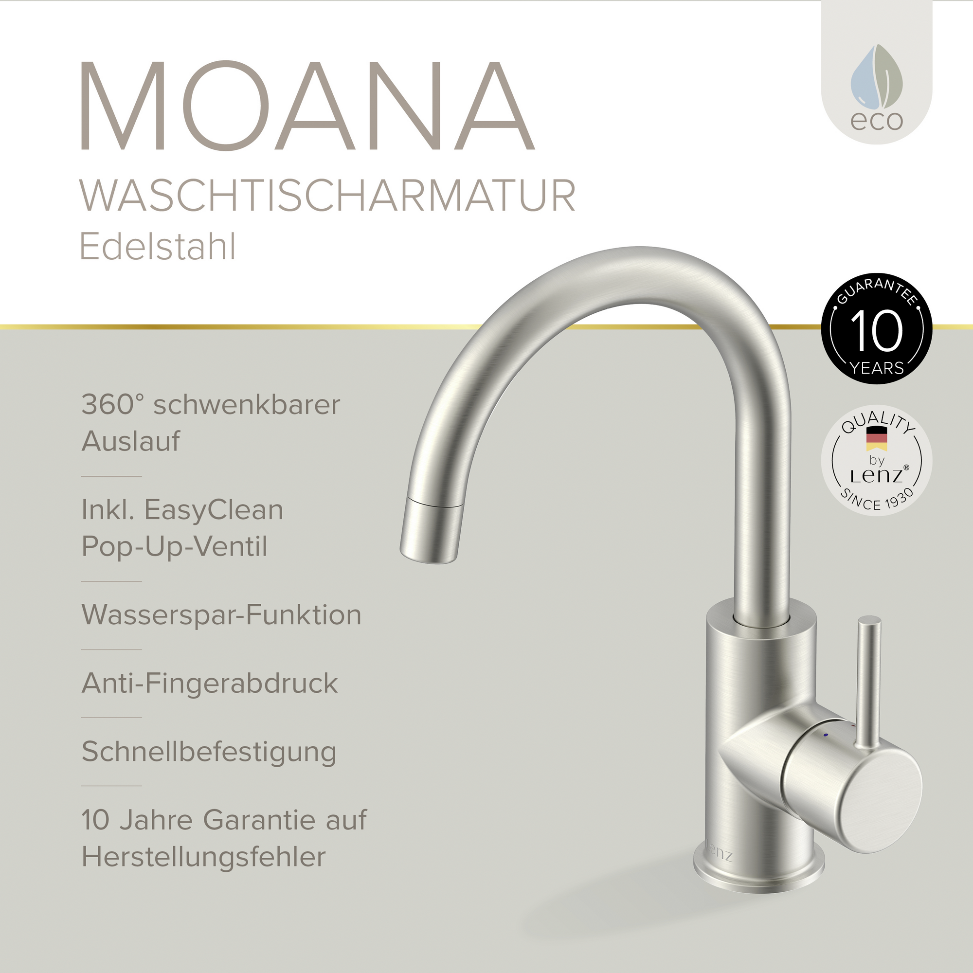 Waschtischarmatur 'Moana' Edelstahloptik schwenkbar 24 cm