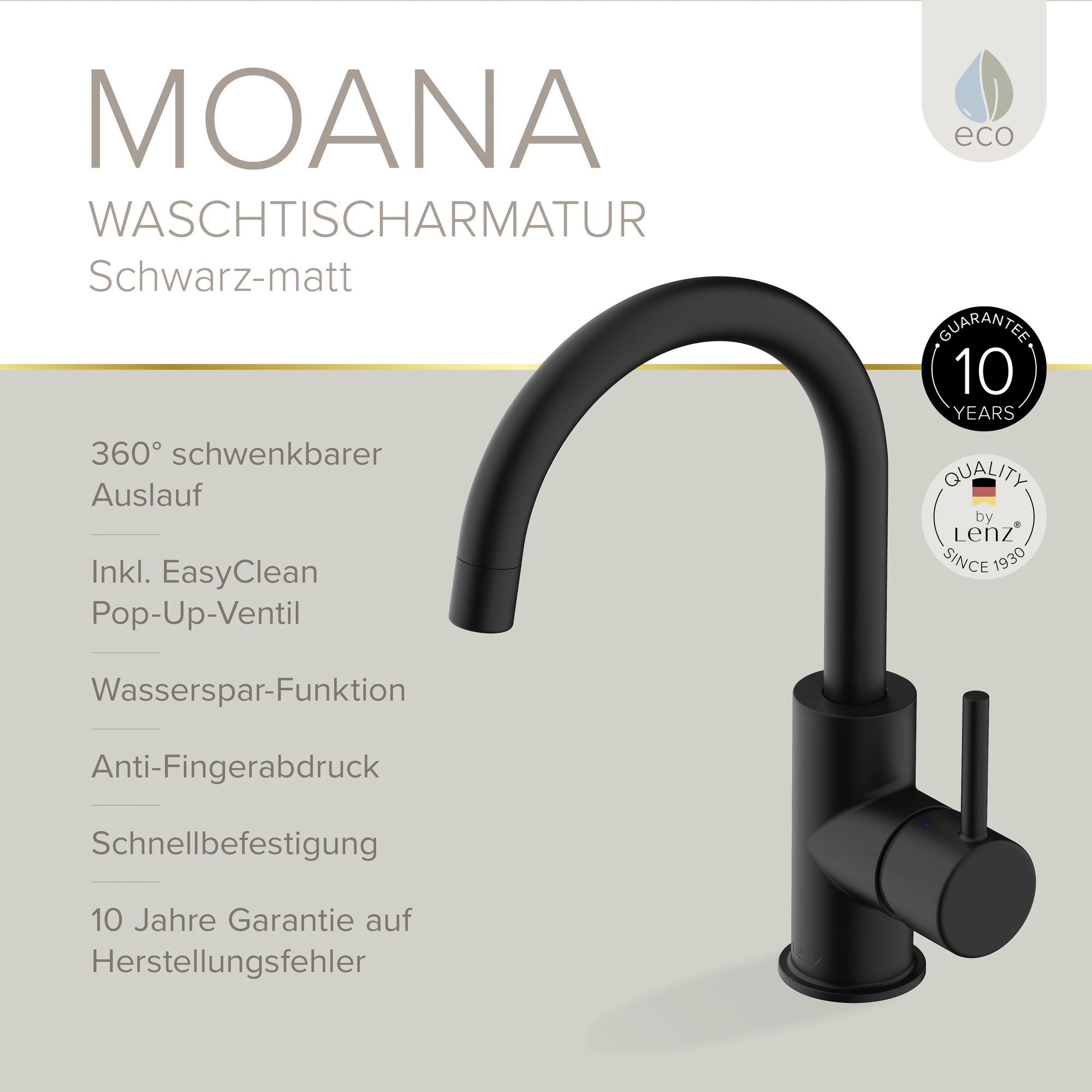 Waschtischarmatur 'Moana' matt schwarz schwenkbar 24 cm