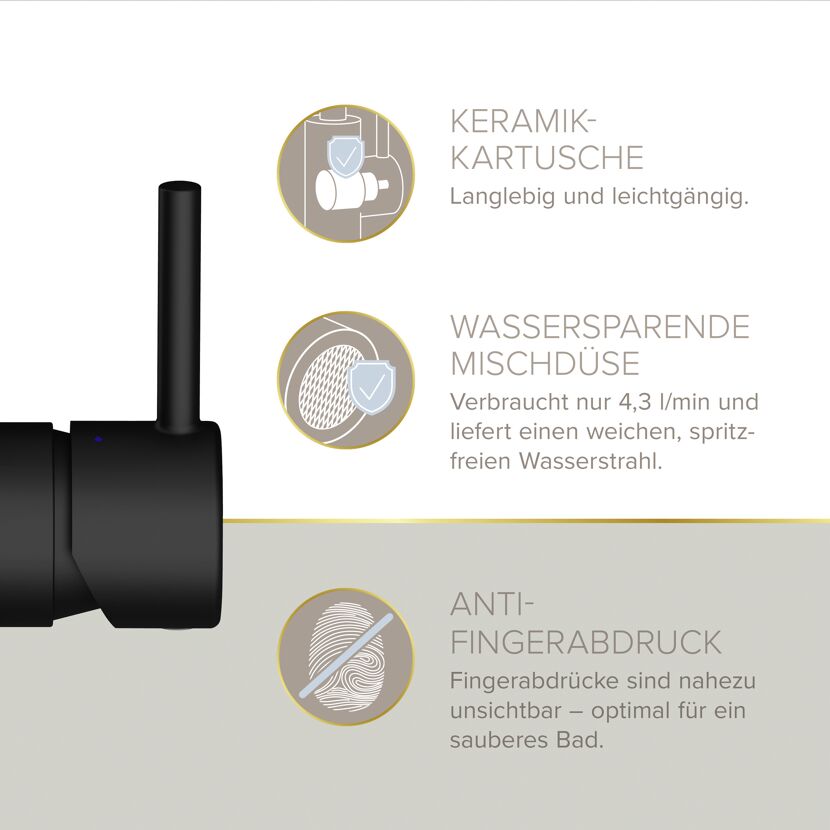 Waschtischarmatur 'Moana' matt schwarz schwenkbar 24 cm