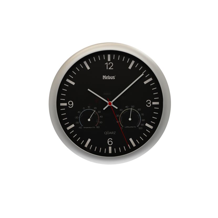 Quarz-Wanduhr schwarz mit Klimastation Ø 25 cm