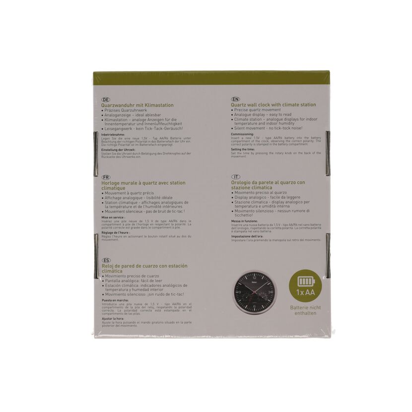 Quarz-Wanduhr schwarz mit Klimastation Ø 25 cm