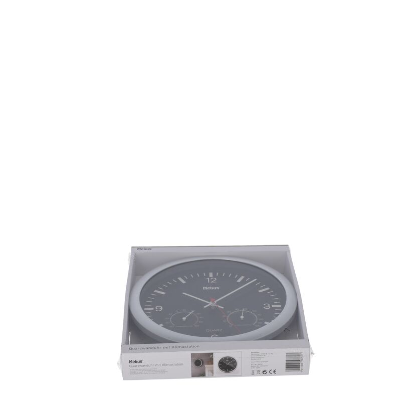 Quarz-Wanduhr schwarz mit Klimastation Ø 25 cm