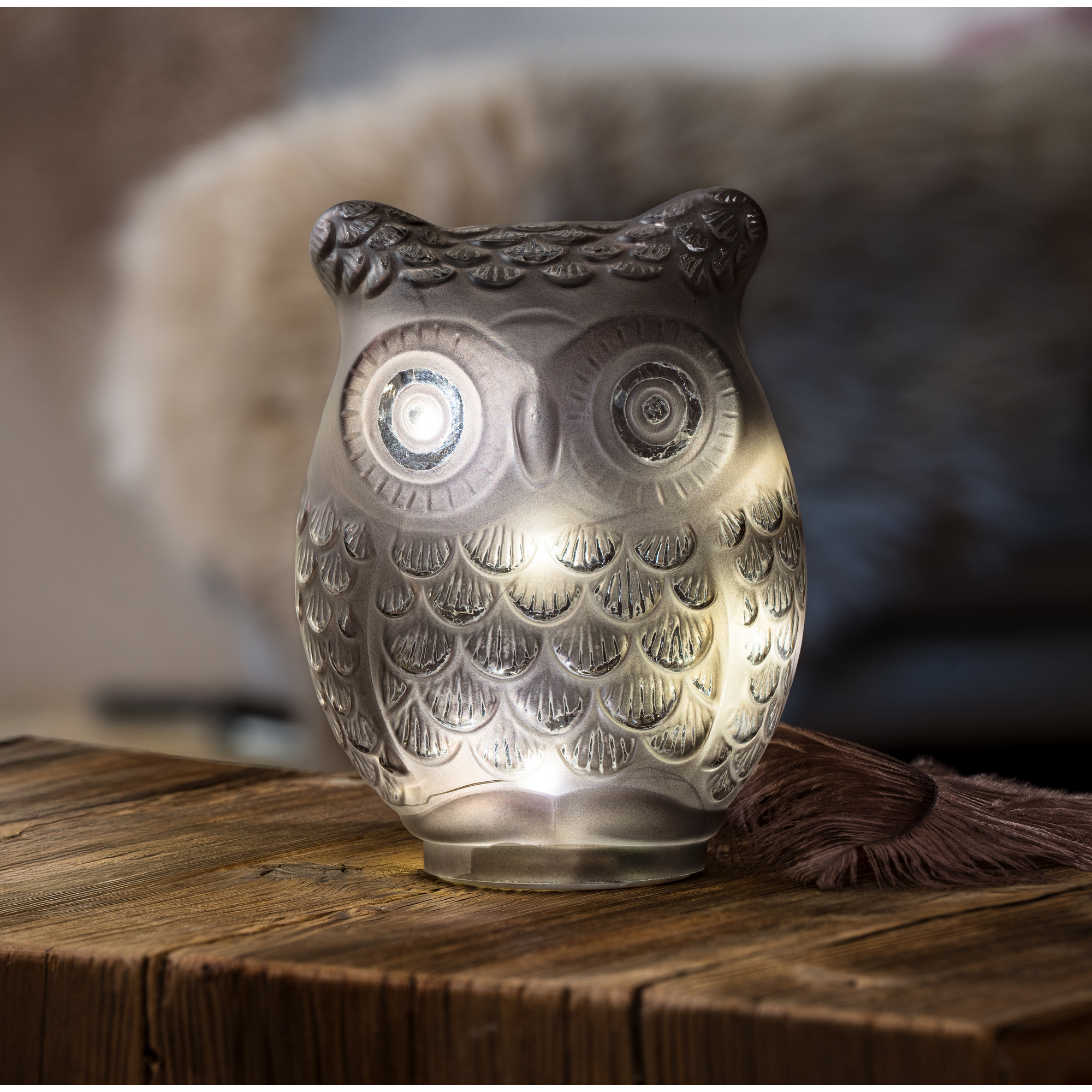 LED Dekofigur 'Eule'  13,5 x 15,5 x 24,5 cm grau