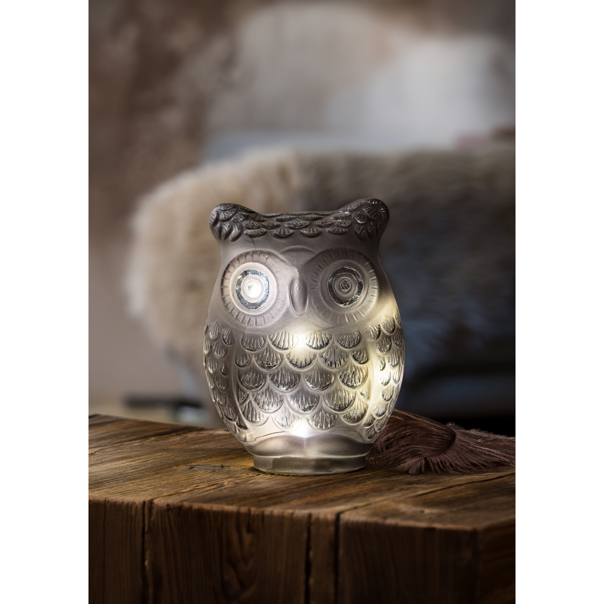 LED Dekofigur 'Eule'  13,5 x 15,5 x 24,5 cm grau