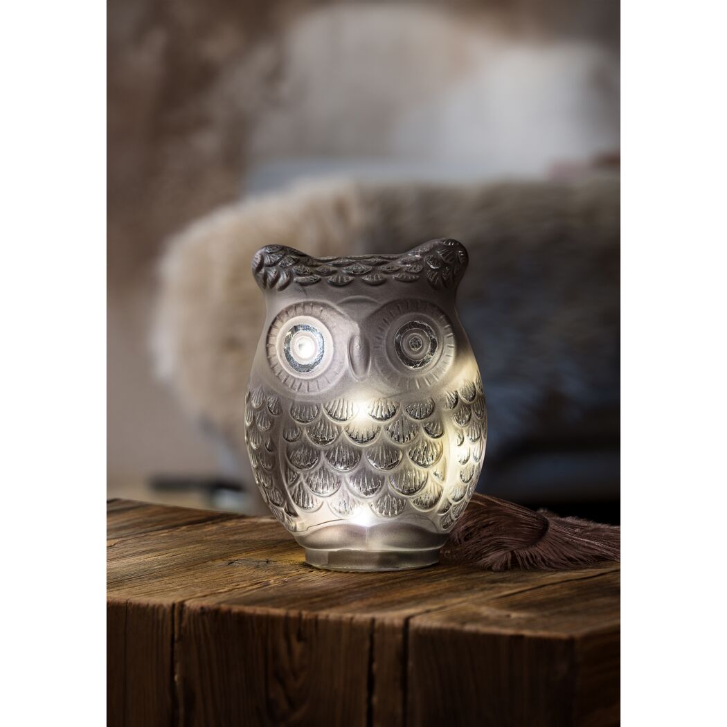LED Dekofigur 'Eule'  13,5 x 15,5 x 24,5 cm grau