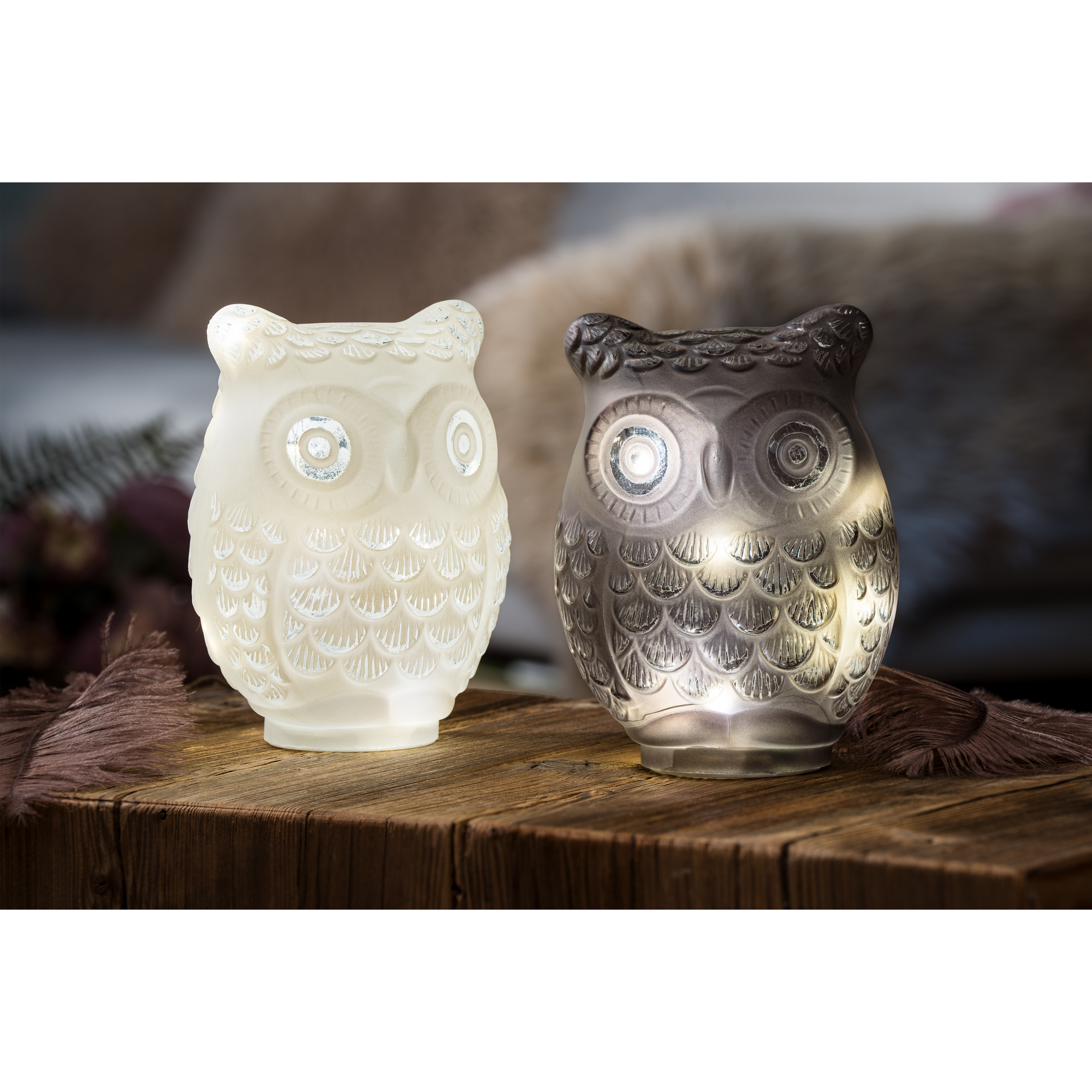 LED Dekofigur 'Eule'  13,5 x 15,5 x 24,5 cm grau