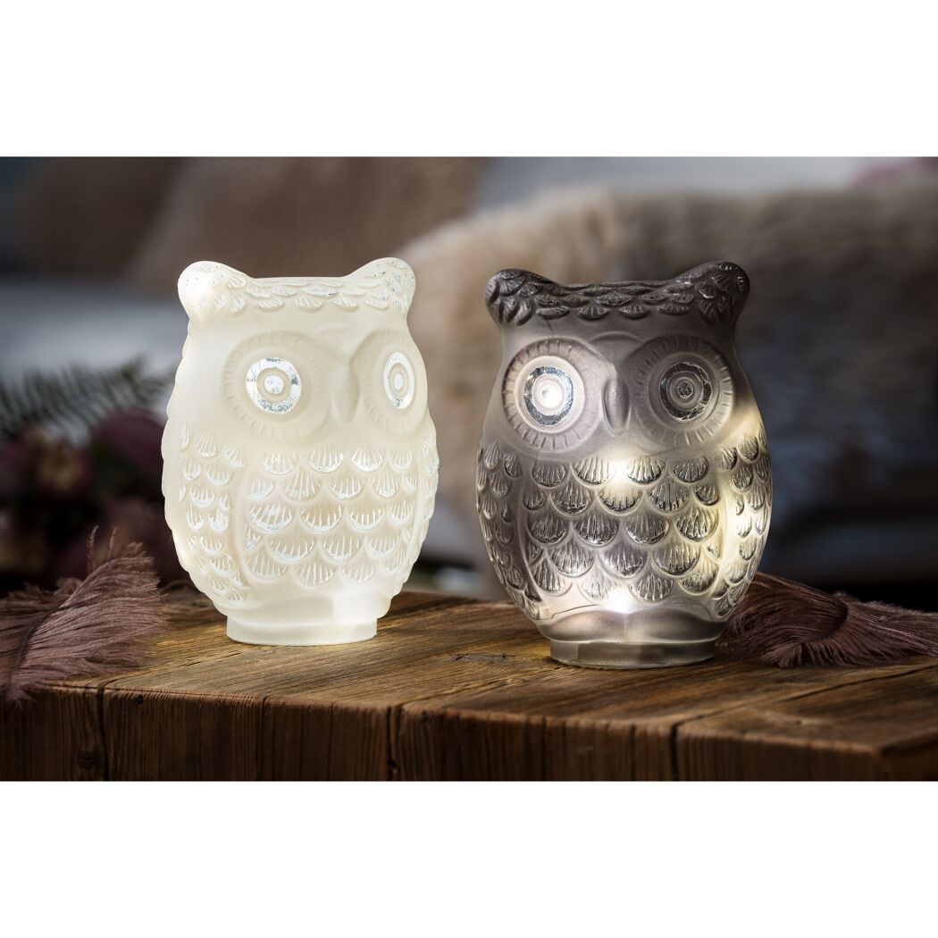 LED Dekofigur 'Eule'  13,5 x 15,5 x 24,5 cm grau