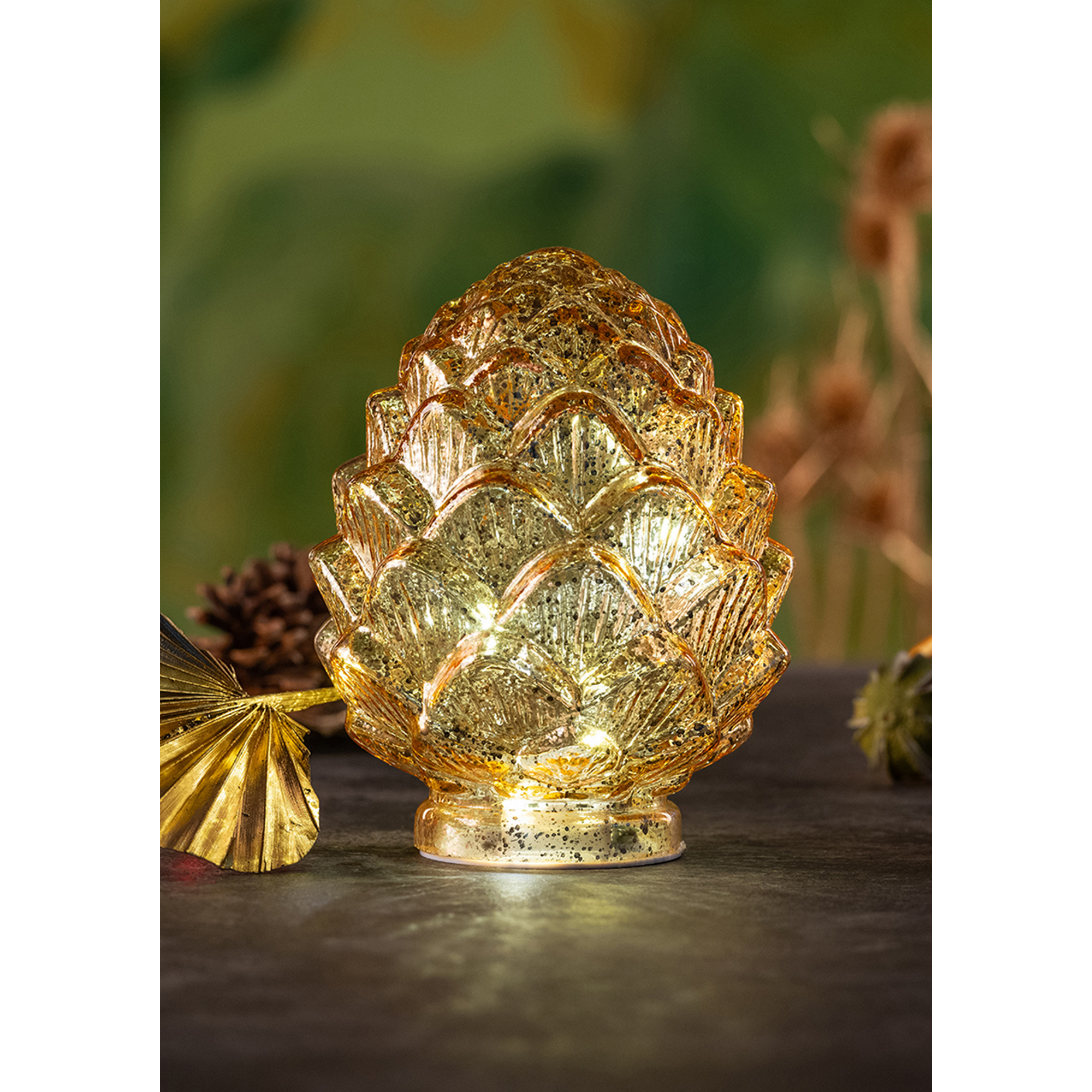 LED Deko 'Zapfen' 14,5 x 14,5 x 18 cm gold