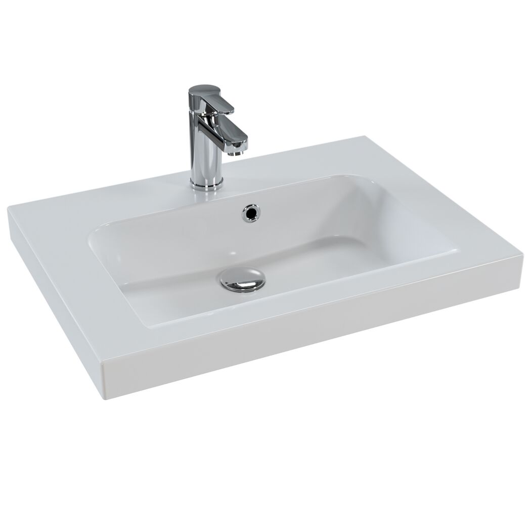 Waschbecken 'Jelte' mit LED-Fugenbeleuchtung weiß glänzend 64,4 x 46 x 7,6 cm