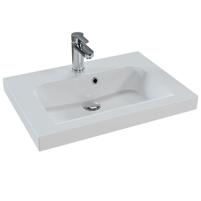 Waschbecken 'Jelte' mit LED-Fugenbeleuchtung weiß glänzend 64,4 x 46 x 7,6 cm