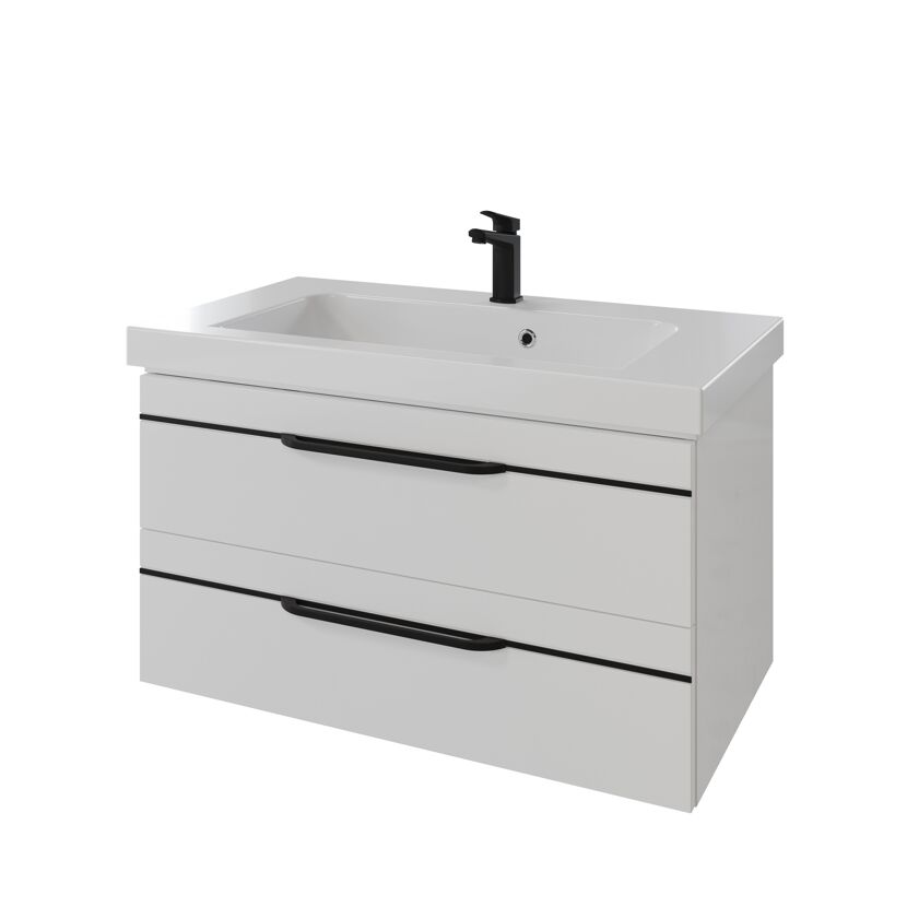 Waschbeckenunterschrank 'Jelte' in Weiß Hochglanz 88  x 48 x 46,9 cm