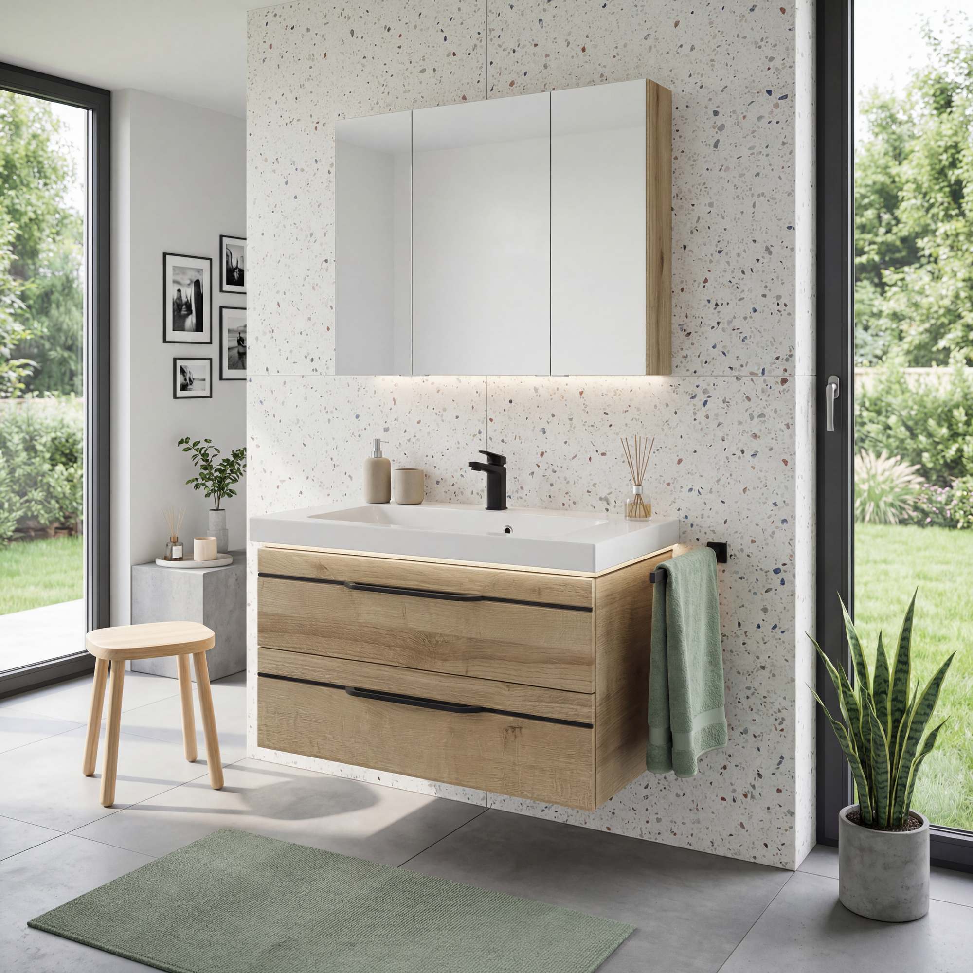 Waschbeckenunterschrank 'Jelte' eichefarben foliert 88 x 48 x 49 cm