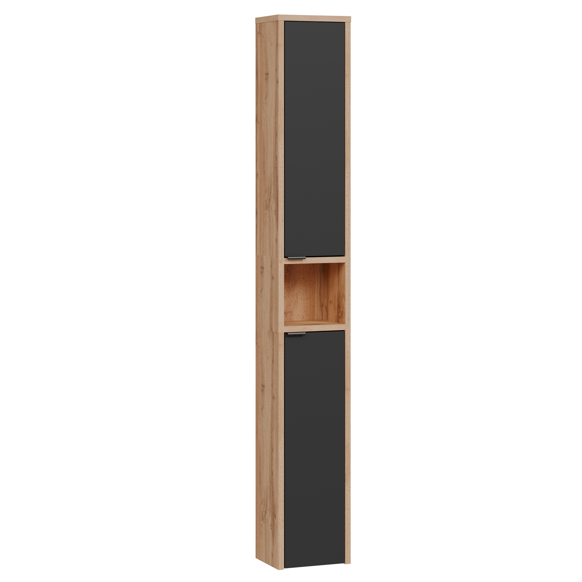 Hochschrank 'Benita' eichefarben, holzfarben, schwarz 21,2 x 147 x 16,2 cm
