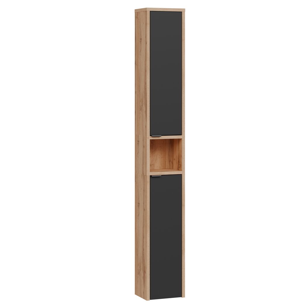 Hochschrank 'Benita' eichefarben, holzfarben, schwarz 21,5 x 148,5 x 16,5 cm