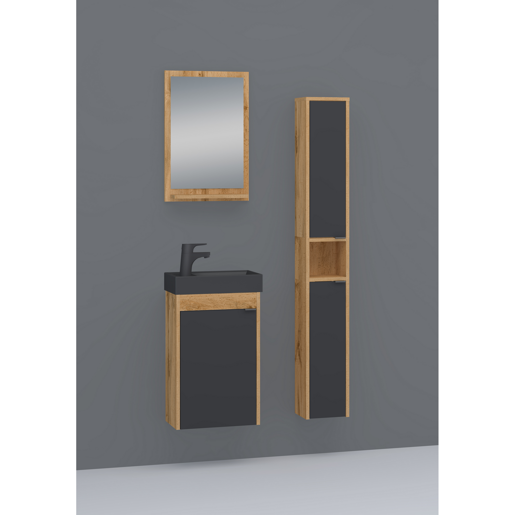 Hochschrank 'Benita' eichefarben, holzfarben, schwarz 21,2 x 147 x 16,2 cm