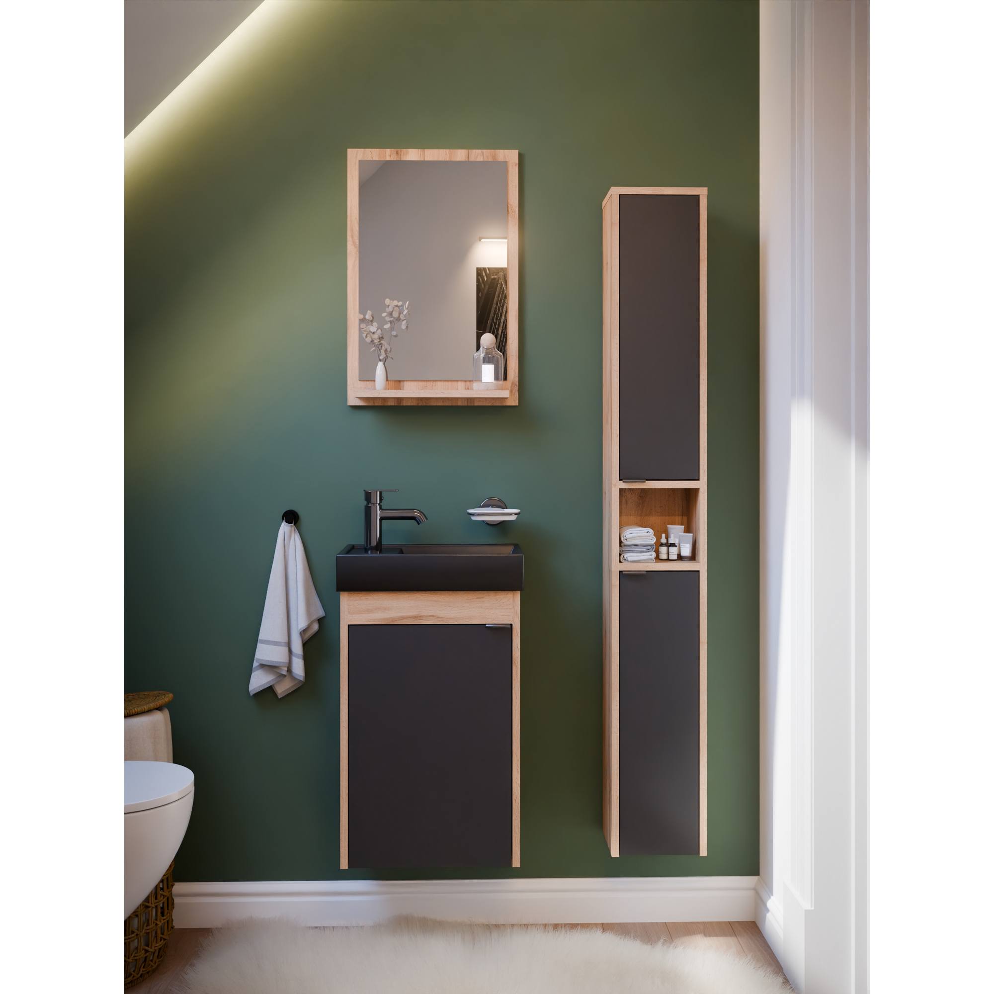 Hochschrank 'Benita' eichefarben, holzfarben, schwarz 21,5 x 148,5 x 16,5 cm