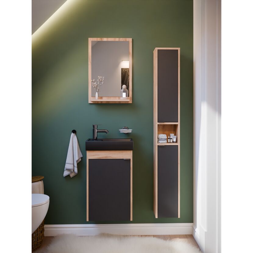 Hochschrank 'Benita' eichefarben, holzfarben, schwarz 21,5 x 148,5 x 16,5 cm