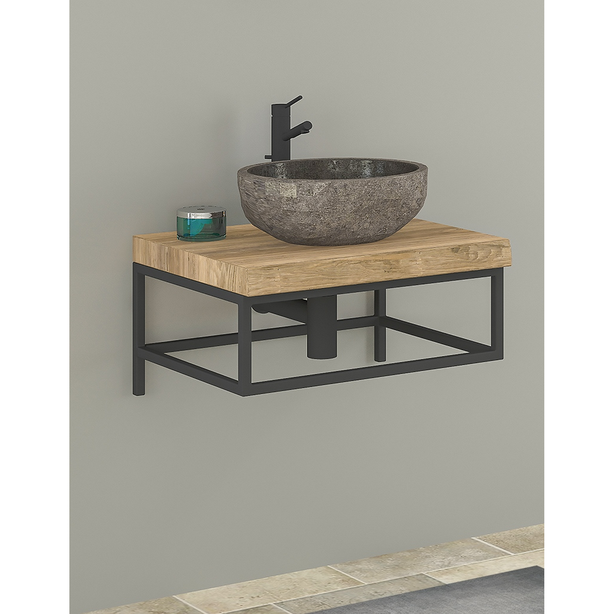 Hängeschrank 'Stone' schwarz, braun 60 x 5 x 63,3 cm