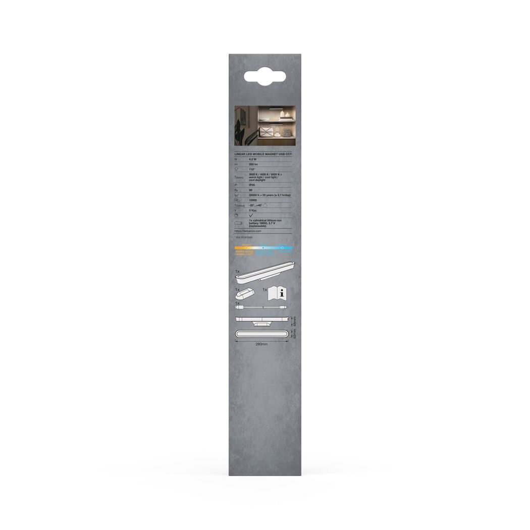 LED-Aufsatzleuchte 'Linearled Mobile Magnet' dimmbar 4,2 W 200 lm warmweiß bis tageslichtweiß 4 x 4,8 x 28 cm