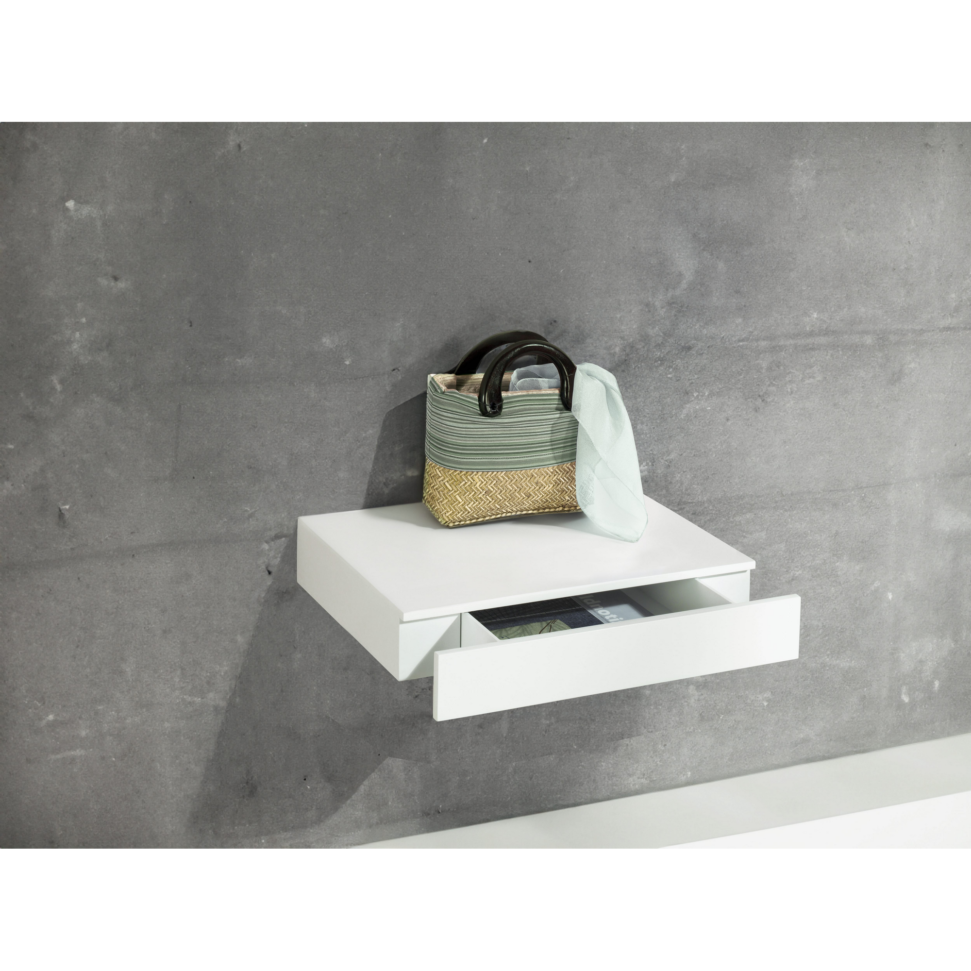 Wandregal 'Cassetto' hängend mit Schublade weiß 48 x 28 x 8 cm