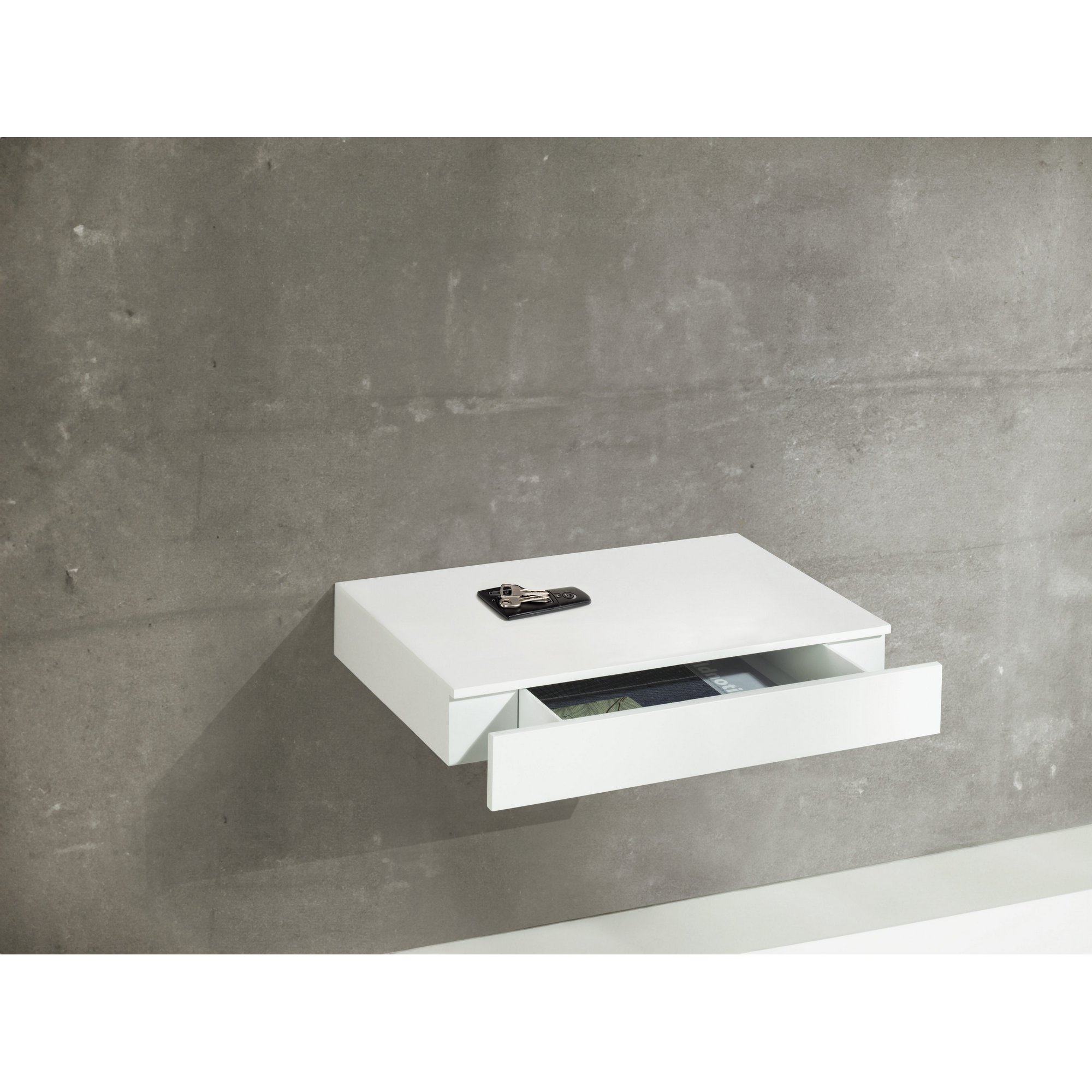 Wandregal 'Cassetto' hängend mit Schublade weiß 48 x 28 x 8 cm
