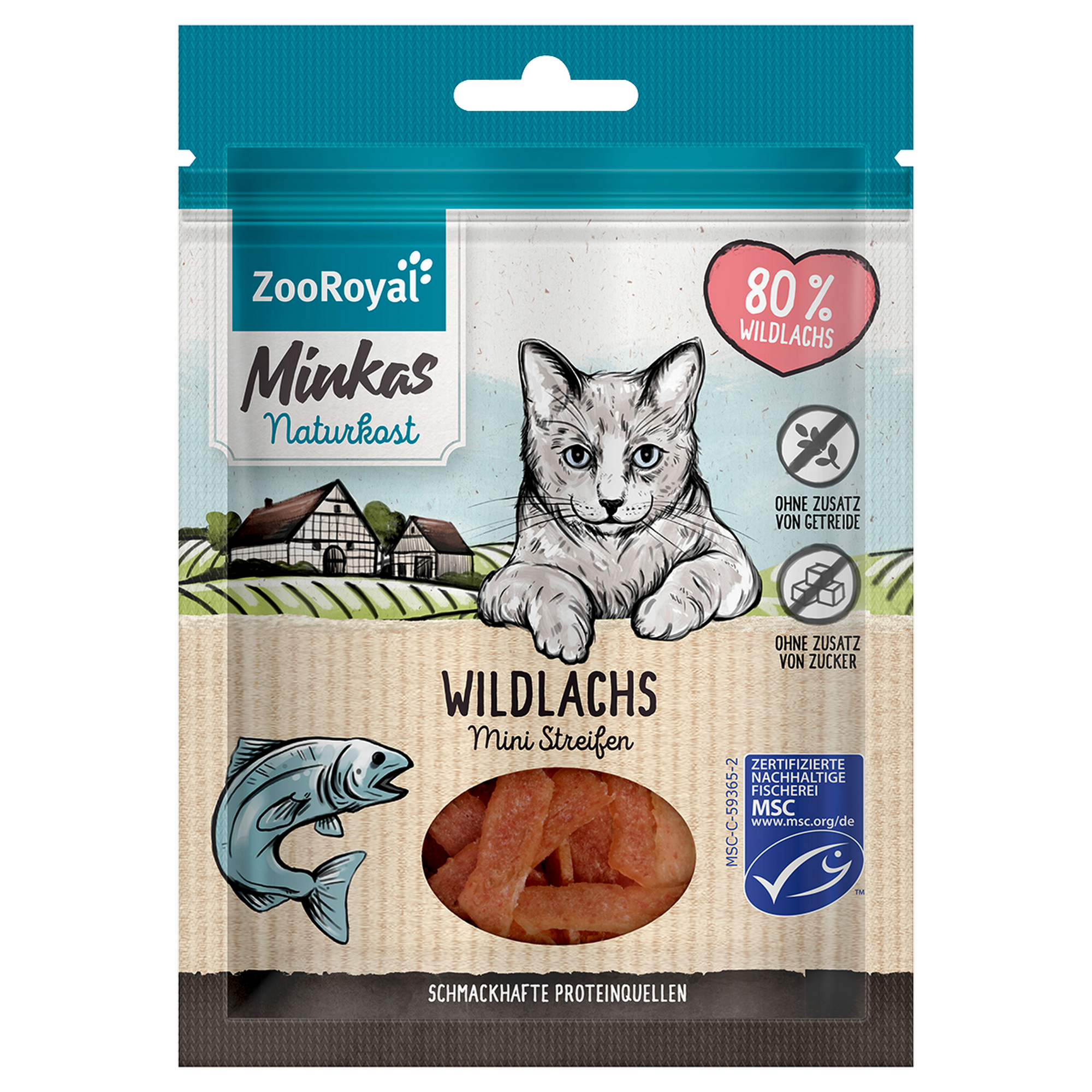 Katzensnack 'Minkas Naturkost Mini Streifen Lachs' 50 g