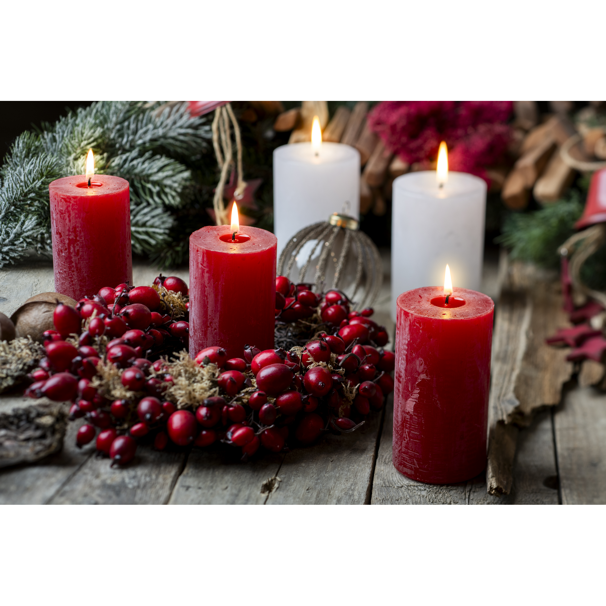 Stumpenkerze 'Rustic Safe' wollweiß Ø 6 x 13 cm