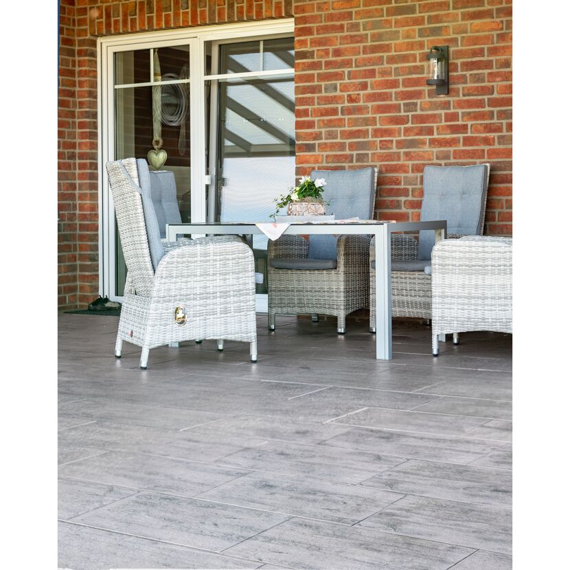 Terrassenplatte 'T-Court Fine Wood' Beton Holzoptik mittelgrau 60 x 40 x 4 cm