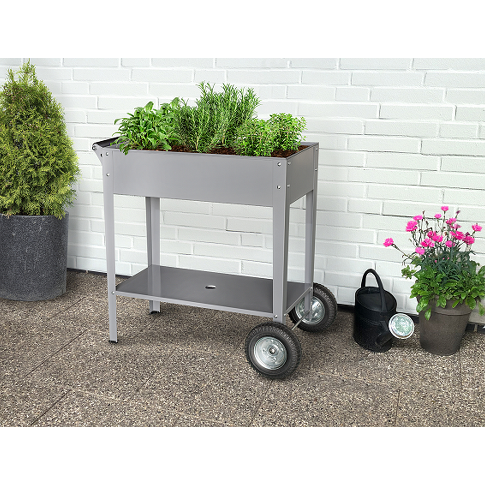 Hochbeet Stahl silber mit Rädern 85 x 80 x 50 cm 68 l