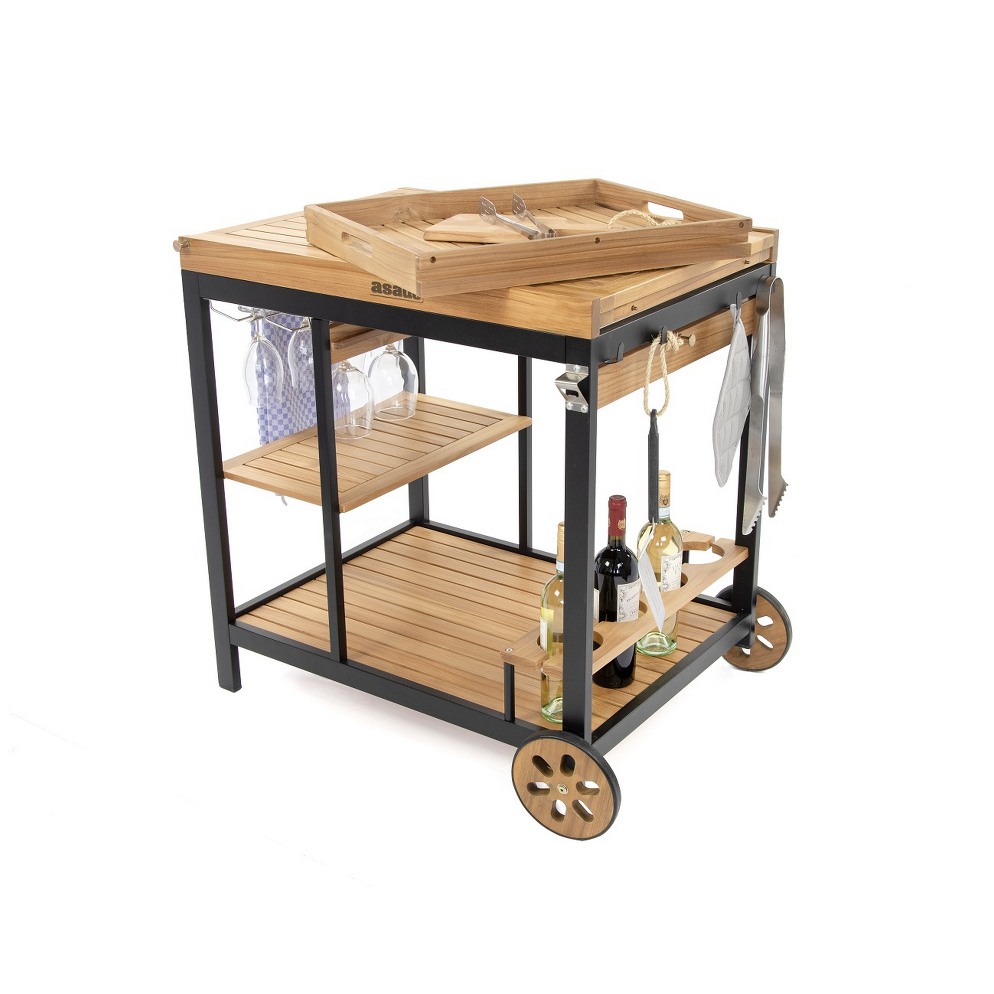 Grillwagen 'Jack' Akazienfarben/schwarz 92 x 82 x 64 cm