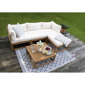 Modul-Lounge 'Karmoy' Holz braun/beige 4-Sitzer mit Tisch 5-teilig