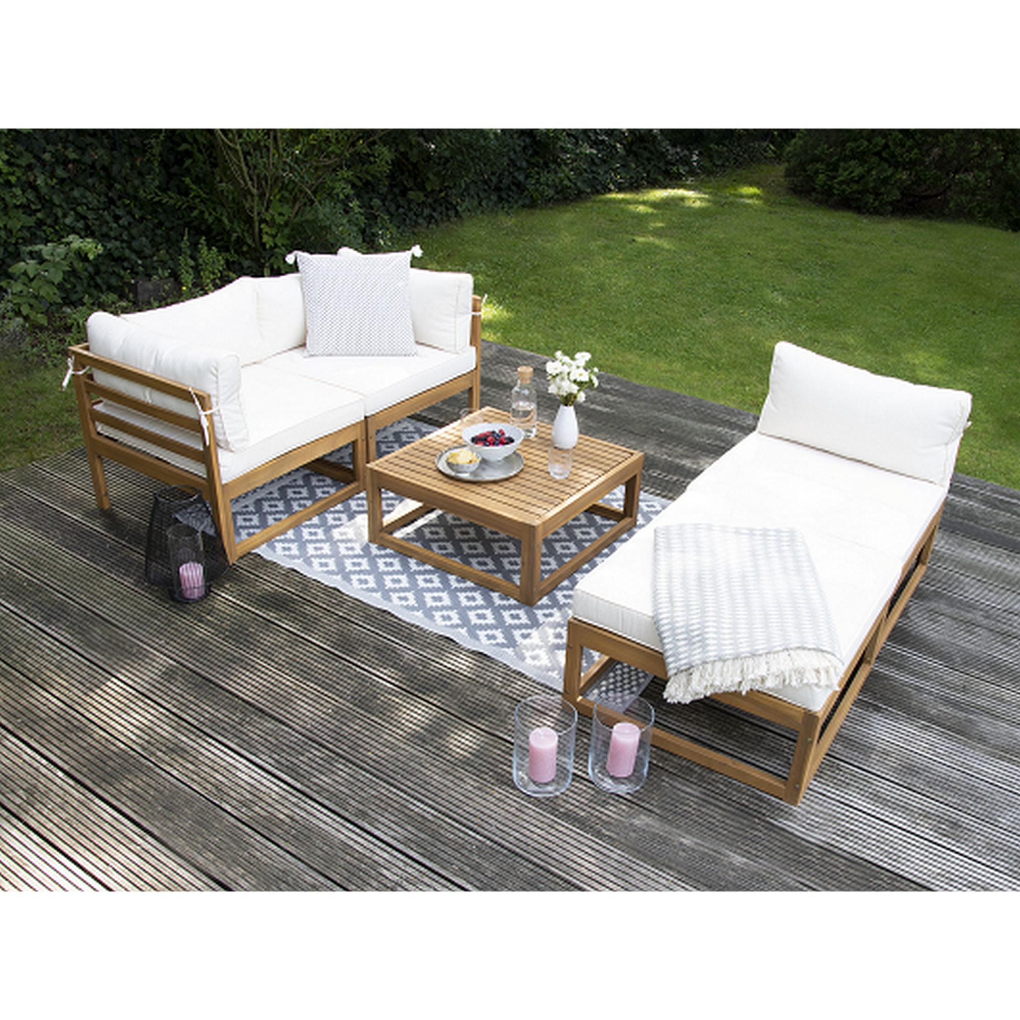 Modul-Lounge 'Karmoy' Holz braun/beige 4-Sitzer mit Tisch 5-teilig